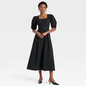 A New day Black Midi Puffed Sleeve Dress